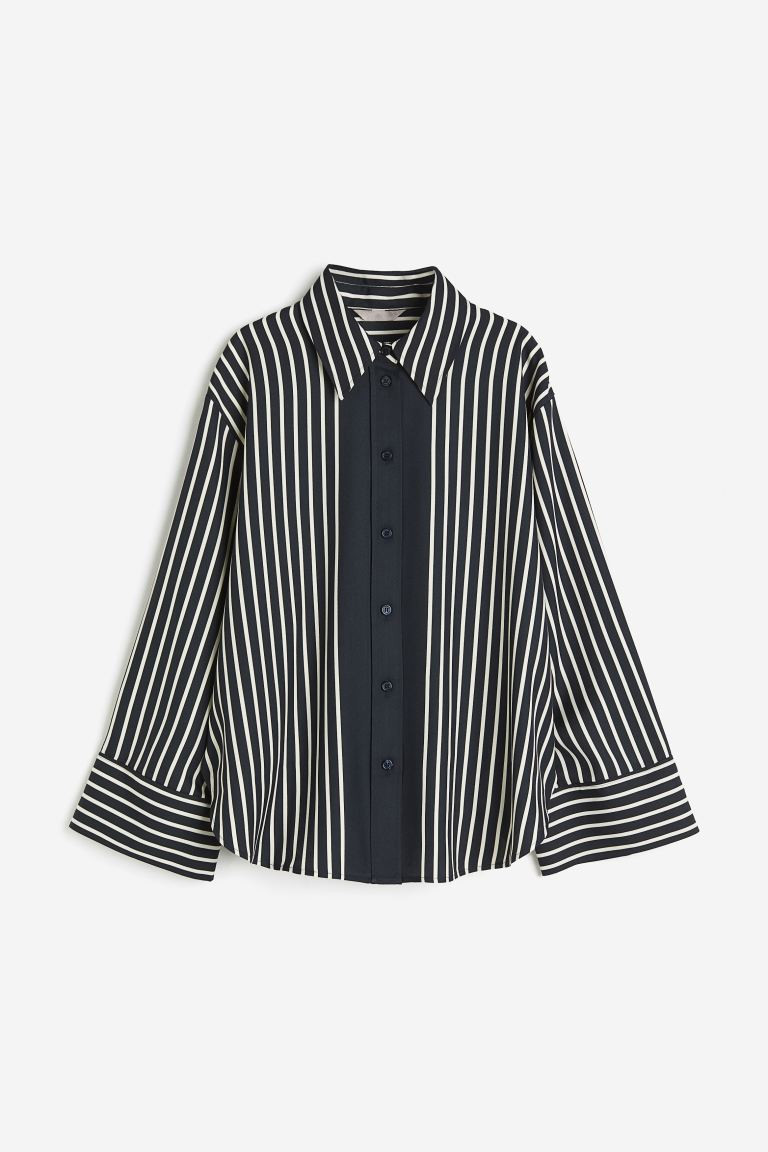 Oversized shirt - Navy blue/Striped - Ladies | H&M GB | H&M (UK, MY, IN, SG, PH, TW, HK)
