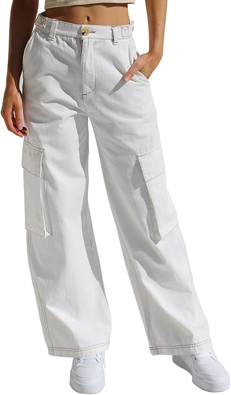 EVALESS Cargo Pants Women Casual Loose High Waisted Straight Leg Baggy Pants Trousers with Pocket... | Amazon (US)