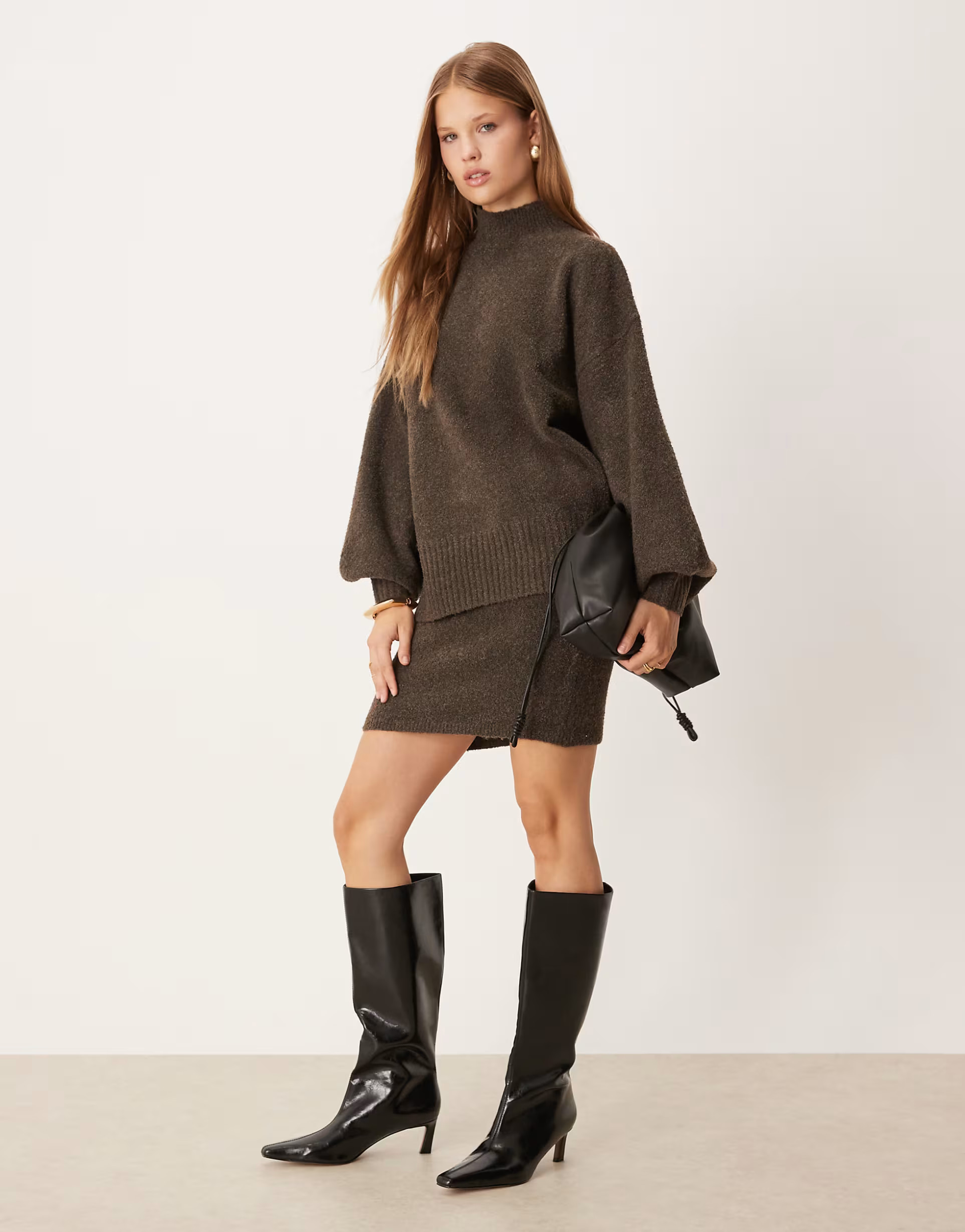 Pretty Lavish Camille knit balloon sleeve jumper co-ord in brown | ASOS | ASOS (Global)