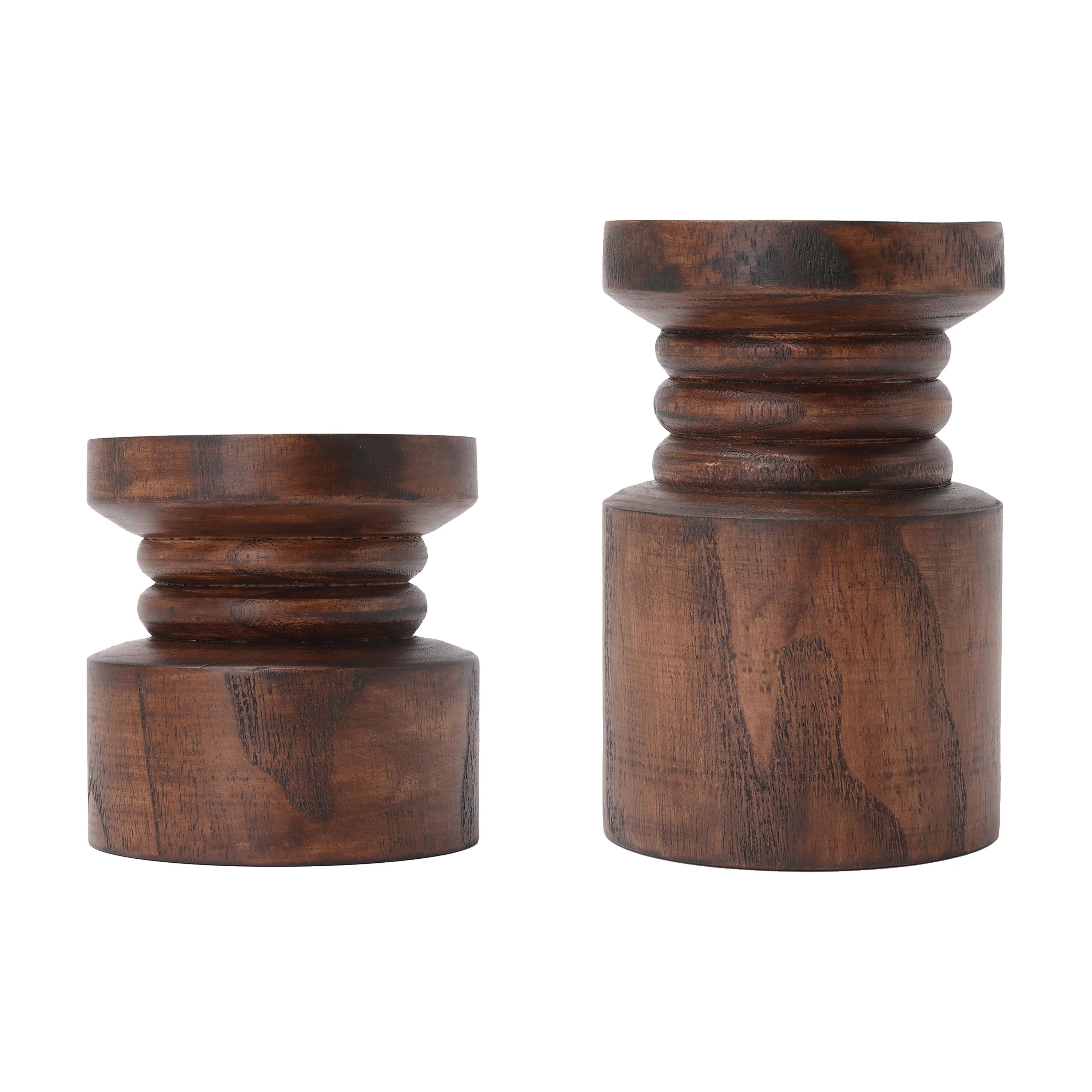 Mainstays Dark Wood tabletop Pillar Candle Holders, 2 PC Set | Walmart (US)