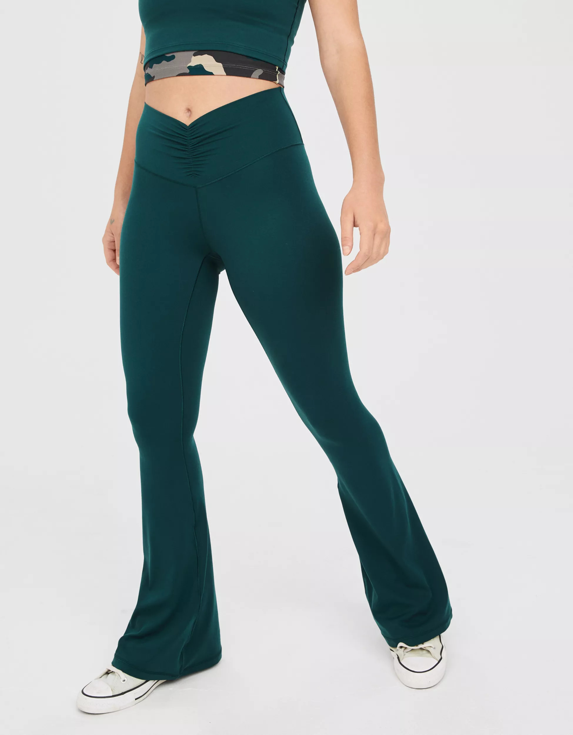 OFFLINE By Aerie Real Me High Waisted Ruched Flare Legging | Aerie
