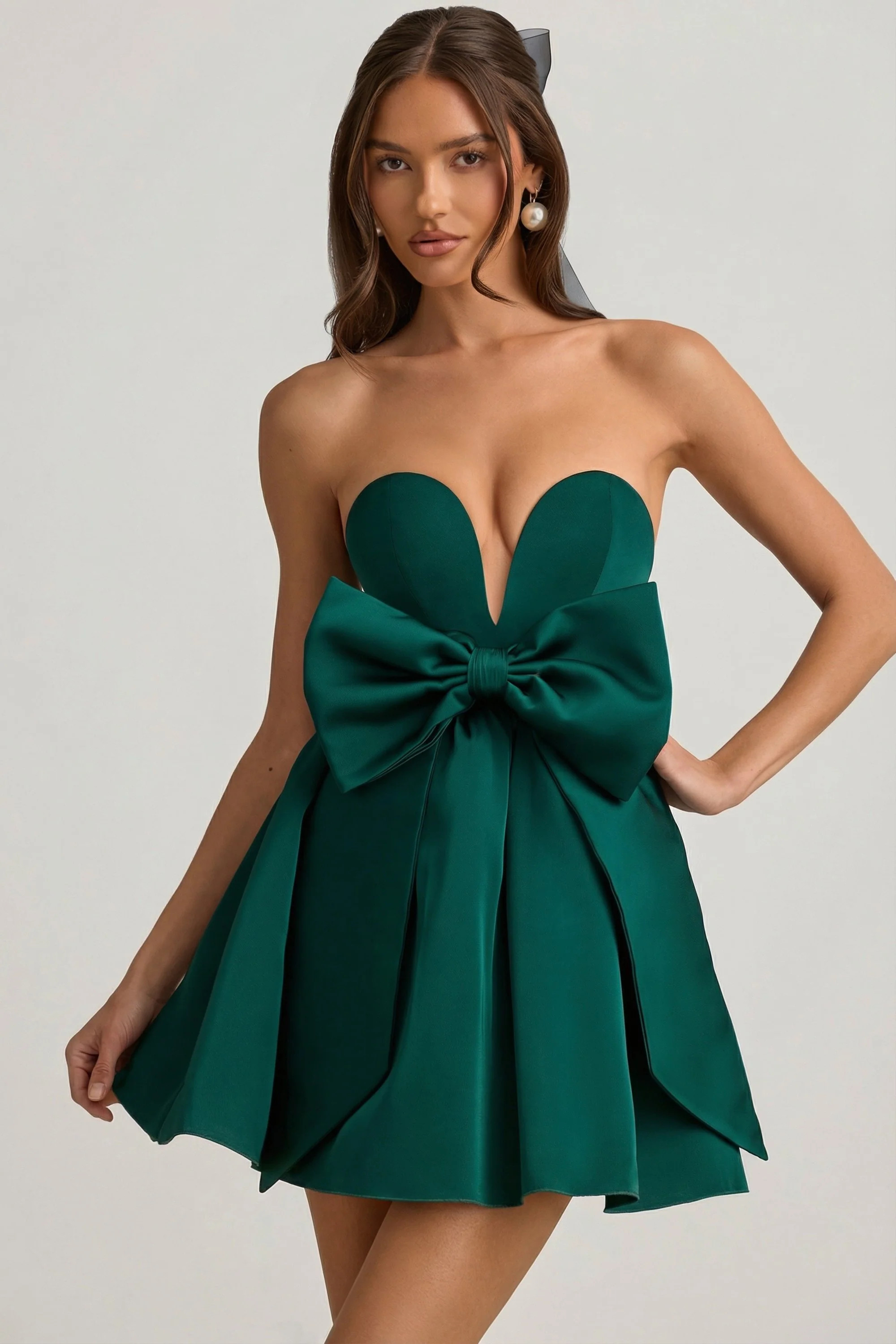 Bow-Detail Corset Mini Dress in Emerald Green | Oh Polly
