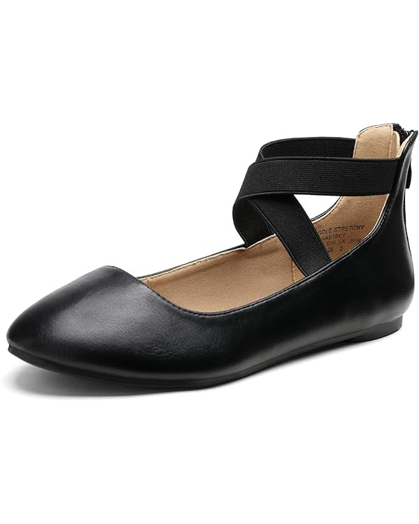 DREAM PAIRS Women's Comfortable Fashion Elastic Ankle Straps Flats Shoes | Amazon (US)