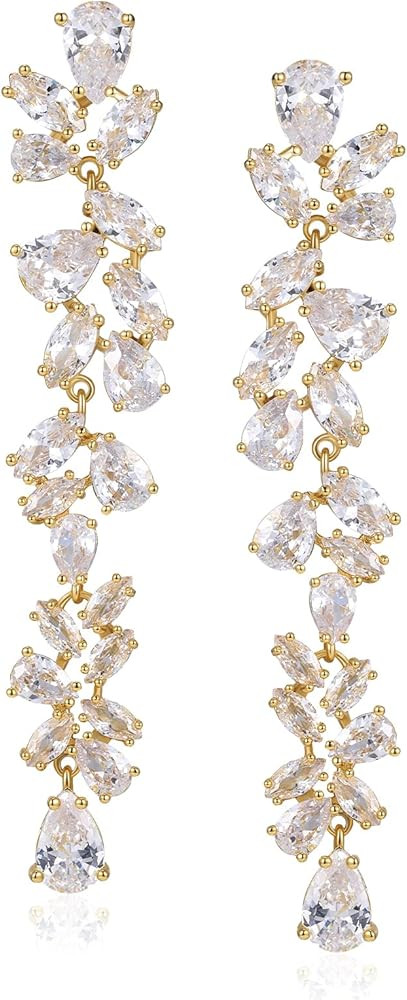 SWEETV Cubic Zirconia Bridal Earrings for Women Brides, Crystal Chandelier Wedding Drop Earrings ... | Amazon (US)