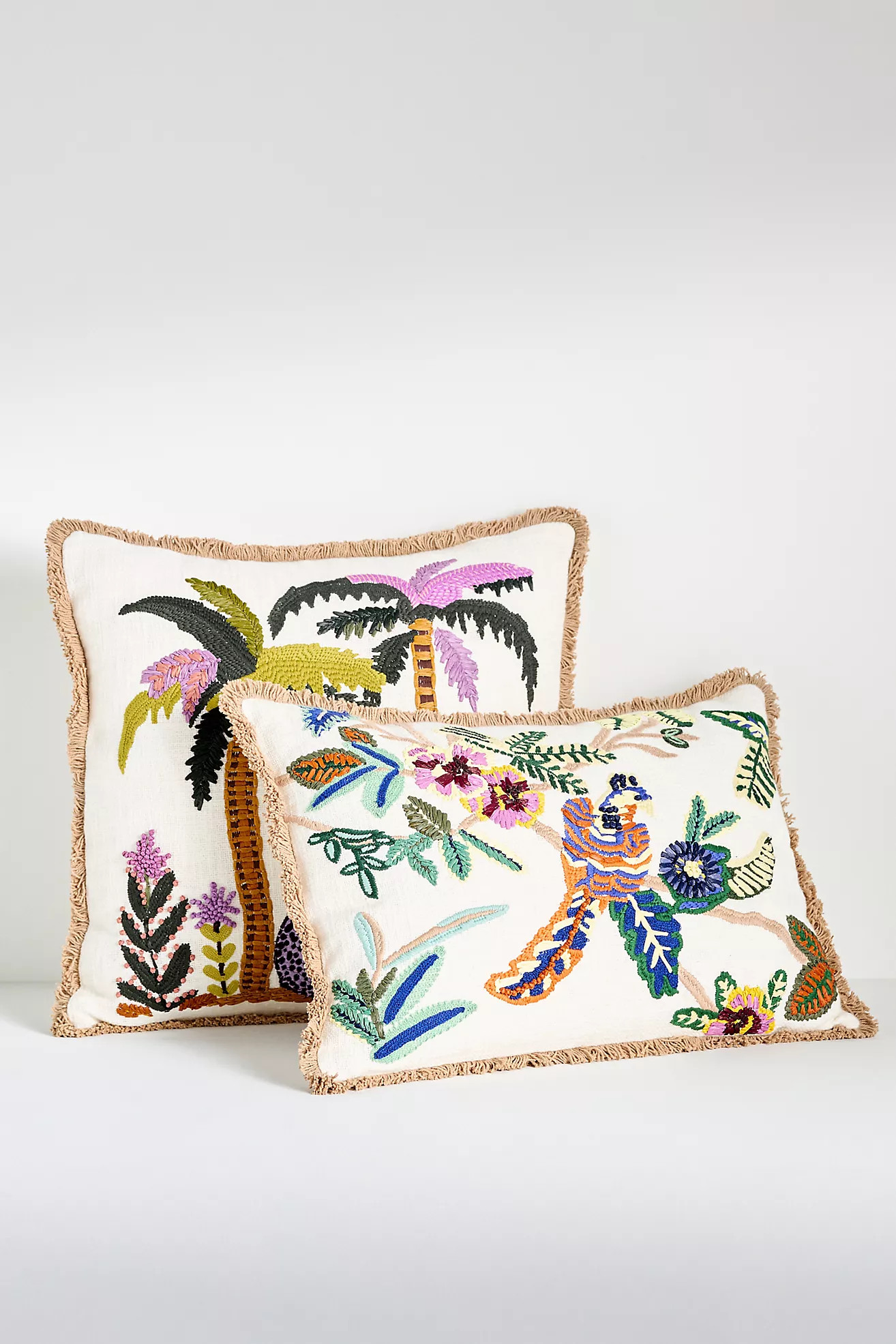 Stela Embroidered Cotton Fringe Pillow | Anthropologie (US)