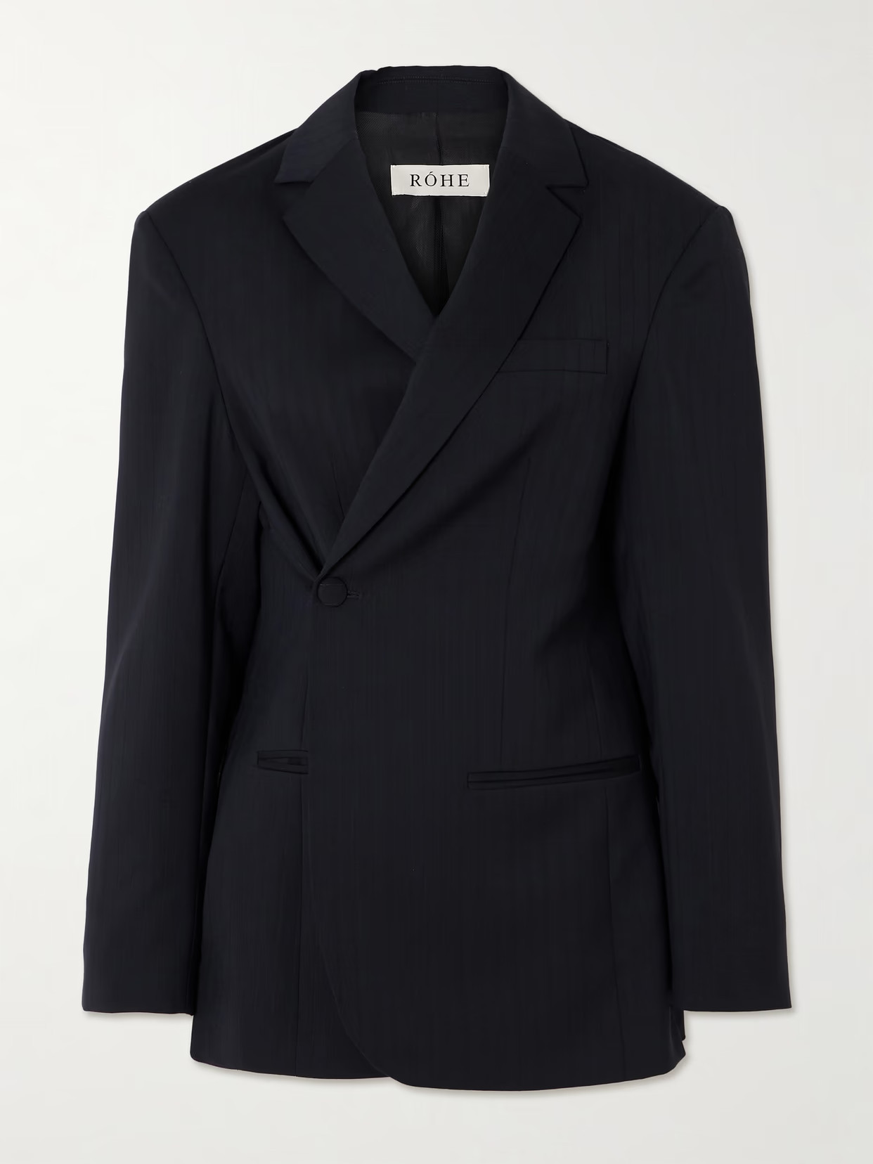 RÓHE - Pinstriped Wool-blend Twill Wrap Blazer - Black | NET-A-PORTER (US)