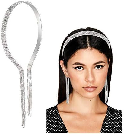 Amazon.com : CENAPOG Crystal Tassel Headband for Women Sparkly Rhinestone Fake Earrings Hair Chai... | Amazon (US)