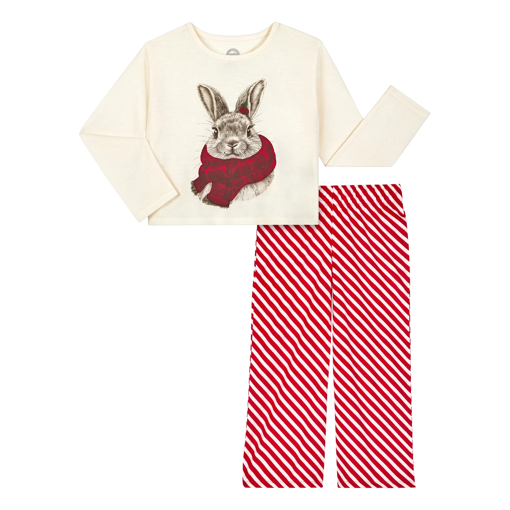 Wonder Nation Girls Holiday Long Sleeve Top and Wide Leg Pant Pajama Set, 2-Piece, Sizes 4-18 & P... | Walmart (US)