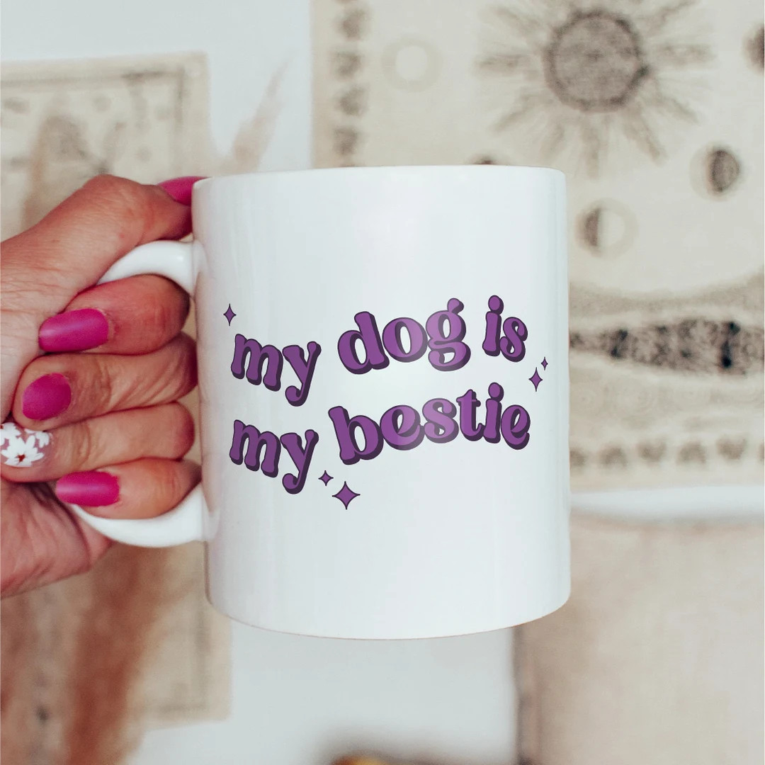 Retro Dog Mom Coffee Mug for Friend, My Dog is My Bestie, Groovy Dog Mom Mug for Her, Dog Lover G... | Etsy (US)