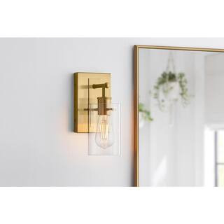 Regan 4.5 in. 1-Light Brushed Gold Vanity Light with Clear Glass Shade | The Home Depot