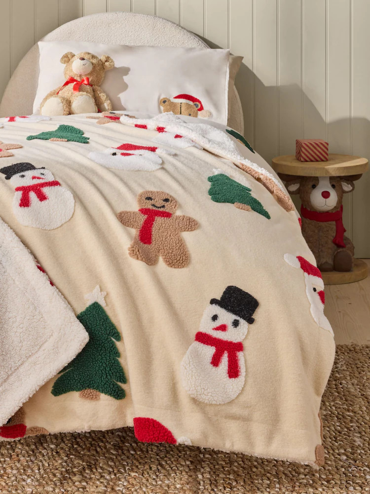 Ecru Christmas Borg Throw Blanket | Next US