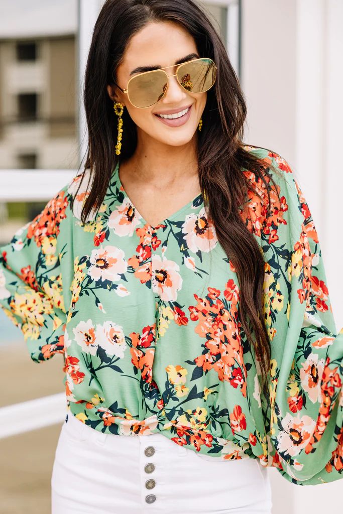 It's A Beautiful Sight Sage Green Floral Blouse | The Mint Julep Boutique