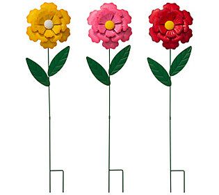 Glitzhome McKenzie Rose Dimensional Flowers Yar d Stakes S/3 | QVC