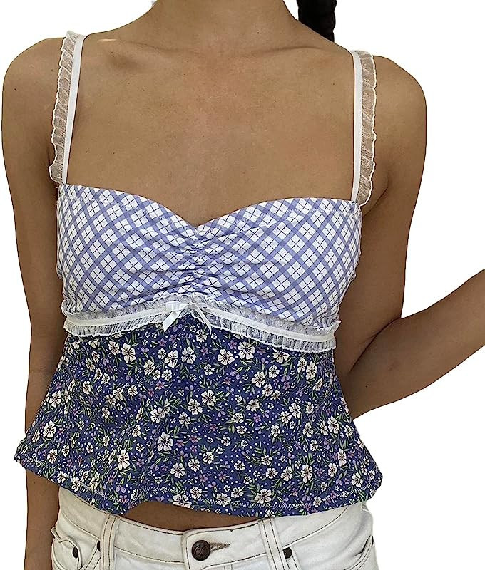 Women Y2k Backless Crop Top Sexy Tie Up Spaghetti Strap Camisole Shirt Cute Summer Tops | Amazon (US)