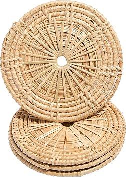 SoBoho Handmade Bamboo Coasters for Rattan Decor - Wicker Boho Coasters for Boho Living Room Deco... | Amazon (US)