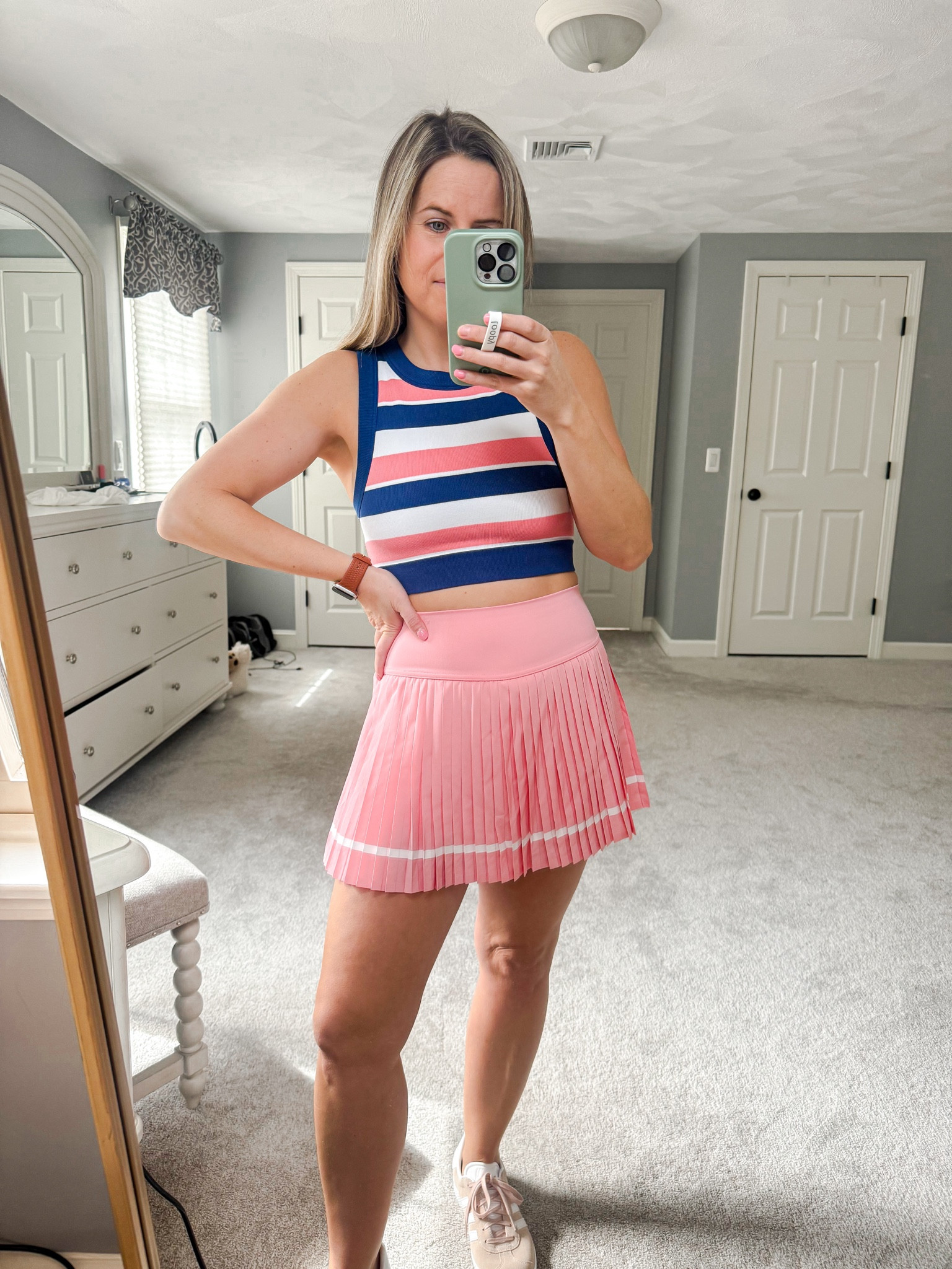 Adidas gazelles, workout tank, ribbed tank, aerie outfit, workout skirt, workout skort, tennis skirt, 

Small tank. Small skirt. Top is supportive but cropped!


#LTKfitness #LTKsalealert #LTKfindsunder50