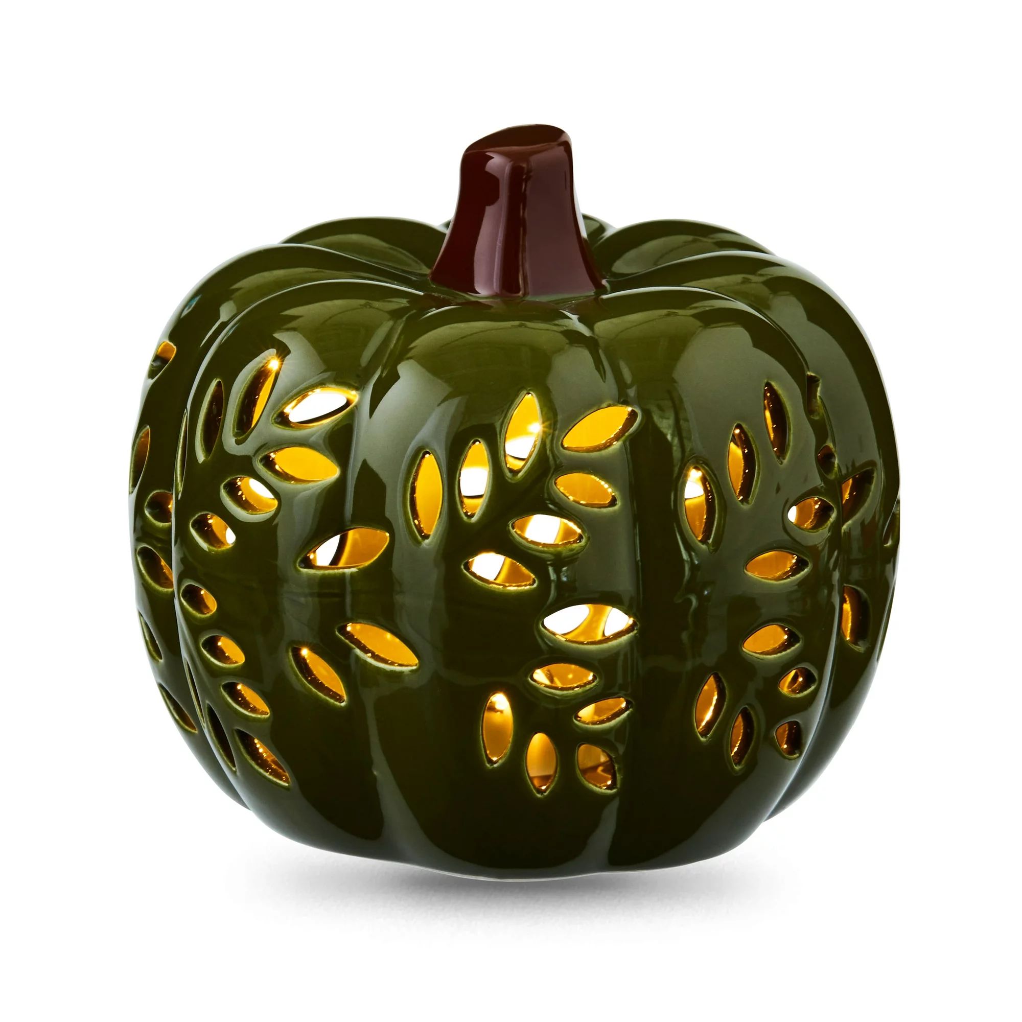 Harvest 4 inch Green Ceramic Light-Up Pumpkin Decor, Way to Celebrate | Walmart (US)