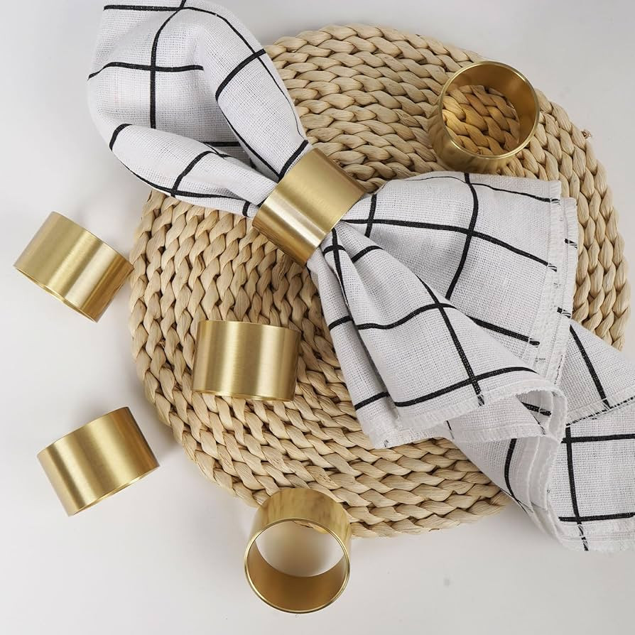 Solid Brass Napkin Rings Set of 6 Natural Brass Color Ring Retro Style Dining Table Decor Centerp... | Amazon (US)