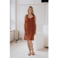 Linen Slip Dress, Rust Orange Linen Dress With Ties, Strappy Women's Sleeveless Summer Washed & Soft | Etsy (US)