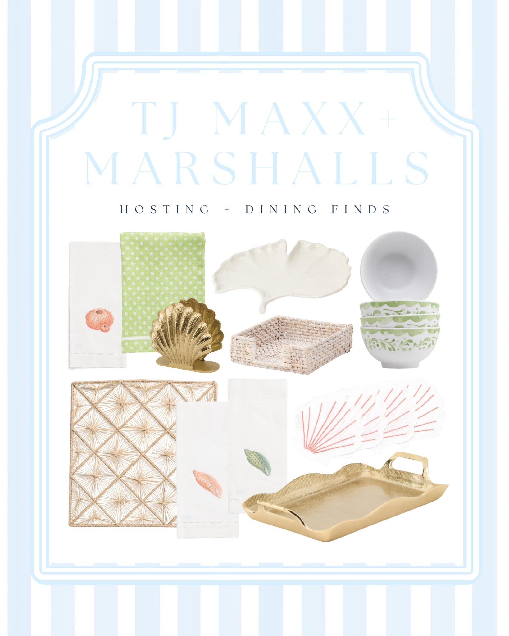 Coastal hosting finds that make entertaining feel elevated ✨ From scallop brass trays and rattan accents to shell decor and summer table linens, these TJ Maxx + Marshalls finds are giving effortless coastal grandmother meets Palm Beach style. Perfect for summer hosting, beach house decor, kitchen styling, and chic tablescape inspiration 🌴🐚💛 #CoastalDecor #TJMaxxFinds #MarshallsFinds #SummerHosting #TablescapeInspo #PalmBeachStyle #CoastalGrandmother #BeachHouseDecor #RattanDecor #BrassDecor #ShellDecor #HostingEssentials #DiningRoomDecor #KitchenDecor #NeutralHomeDecor #CoastalLiving #EntertainingAtHome #HomeGoodsFinds #PreppyHomeDecor

@Marshalls @TJ Maxx

#LTKHome #LTKHome #LTKSaleAlert