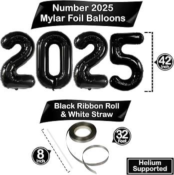 KatchOn, Giant Black 2025 Balloons Number - 42 Inch, New Years Balloons | Black 2025 Balloon Numb... | Amazon (US)