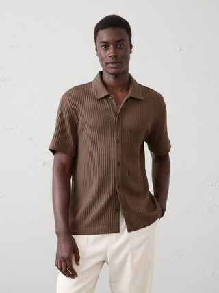 Standard-Fit Pointelle Button-Down Polo | Banana Republic Factory