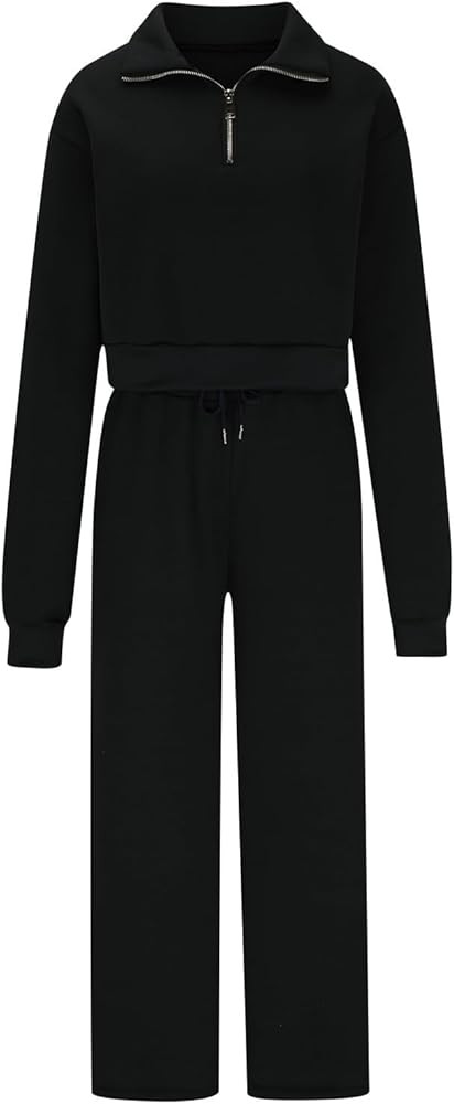 YZHM 2 Piece Outfits for Women Crop Pullover and Wide Leg Pants Fall Lounge Set Fashion Zipper Sw... | Amazon (US)