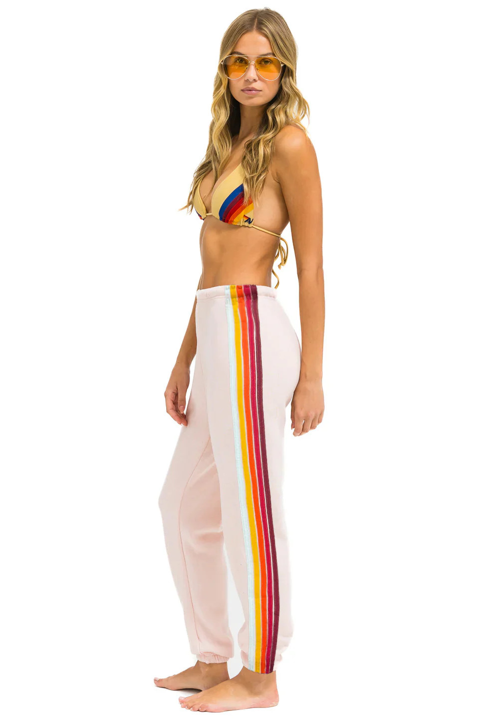 5 STRIPE SWEATPANTS - LIGHT PINK // RAINBOW WHITE | Aviator Nation
