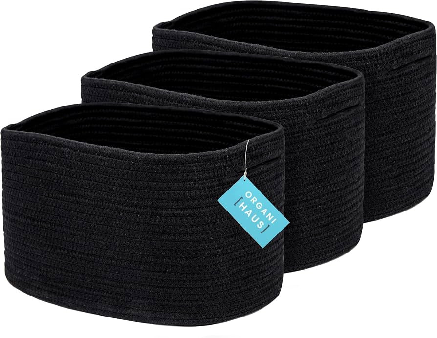 OrganiHaus Black Soft Woven Baskets for Storage Organization Set of 3, Cotton Rope Storage Basket... | Amazon (CA)