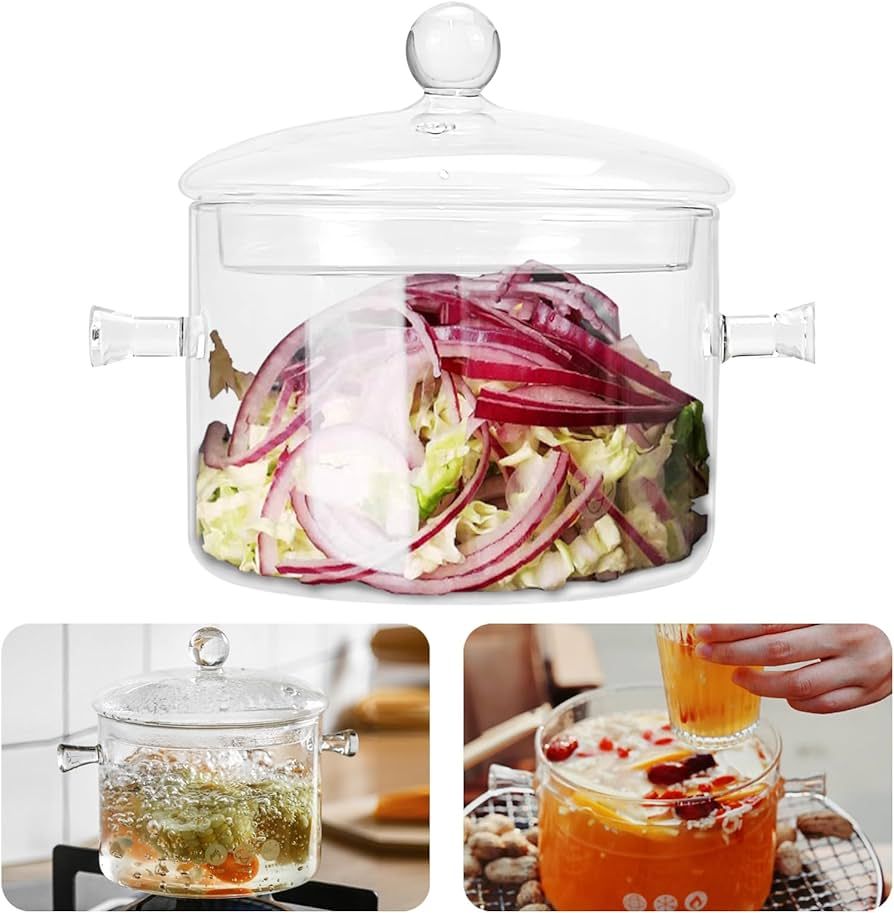 Glass Pots for Cooking on Stove, 1.5L/50oz Glass Cooking Pots with Lid for Stove Top, Clear Simme... | Amazon (US)