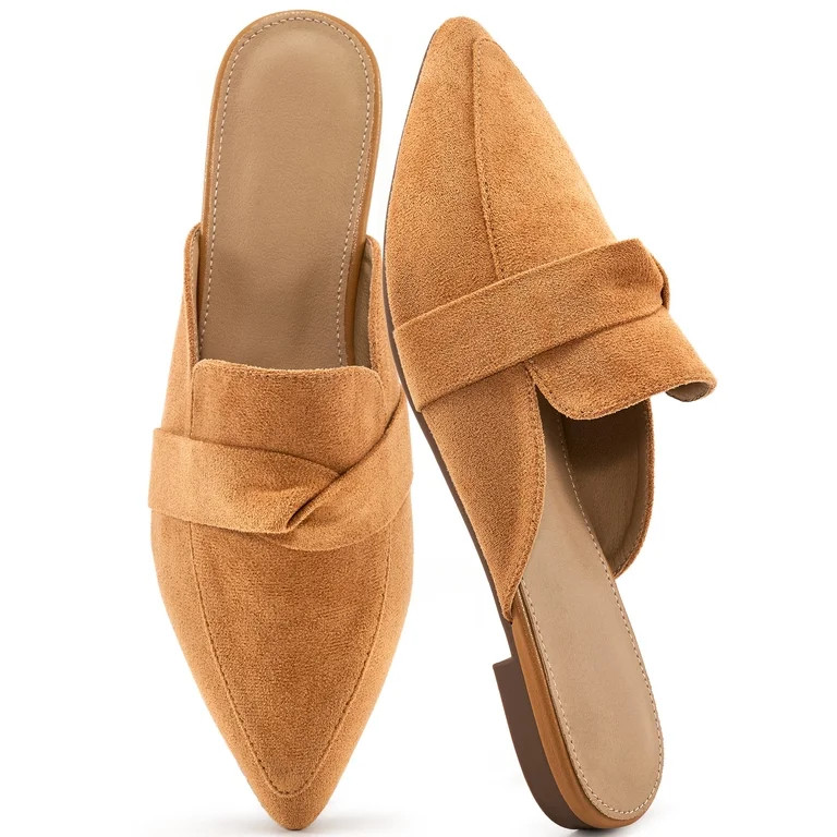 Ecetana Mules for Women Slip On Casual Work Slide Pointed Toe Backless Loafers Shoes | Walmart (US)