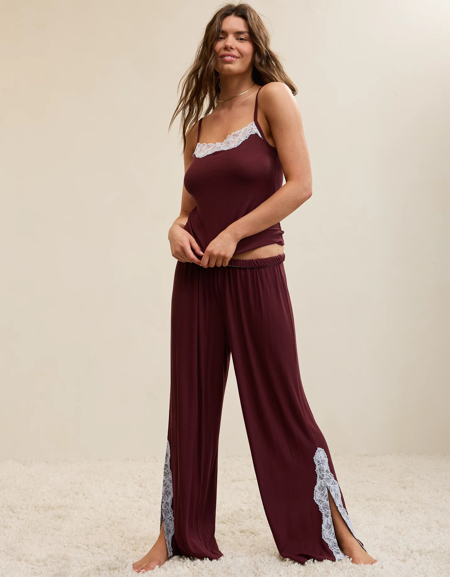 New OVERSLEPT by Aerie Real Soft Ribbed Trouser PJ | American Eagle Outfitters (US & CA)