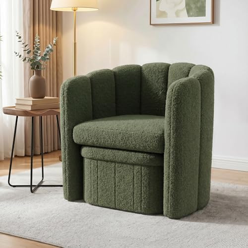 Homkdom Barrel Accent Chair with Storage Ottoman, Teddy Fleece Shell Back, Ergonomic Lumbar Support, Spring Foam Seat, 300 lbs, Reading Chair for Bedroom Living Room Home Office, Matcha Green | Amazon (US)