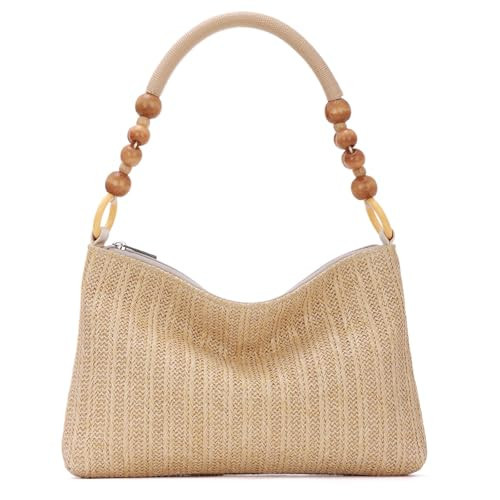 GOKTOW Raffia Straw Tote Bag - Summer Boho Beach Purse with Fixed-Length Handles, Lightweight Woven Shoulder Bag for Vacations | Amazon (US)