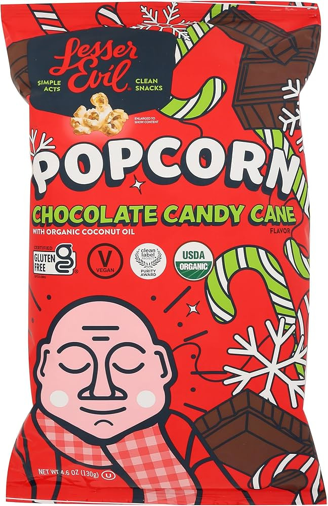 Lesserevil Organic Chocolate Candy Cane Popcorn, 4.6 Oz | Amazon (US)