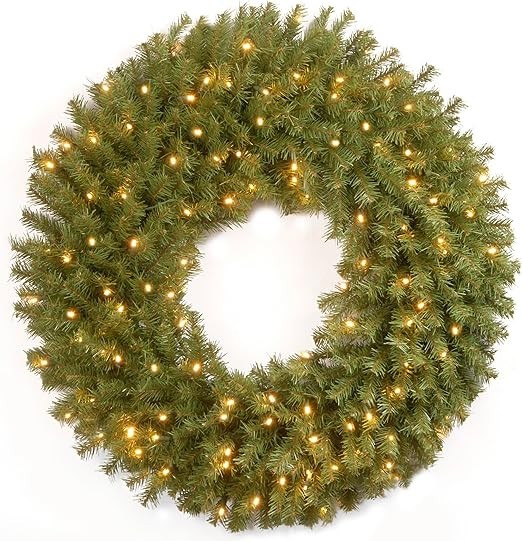 National Tree Company Pre-Lit Artificial Christmas Wreath, Green, Norwood Fir, White Lights, Chri... | Amazon (US)