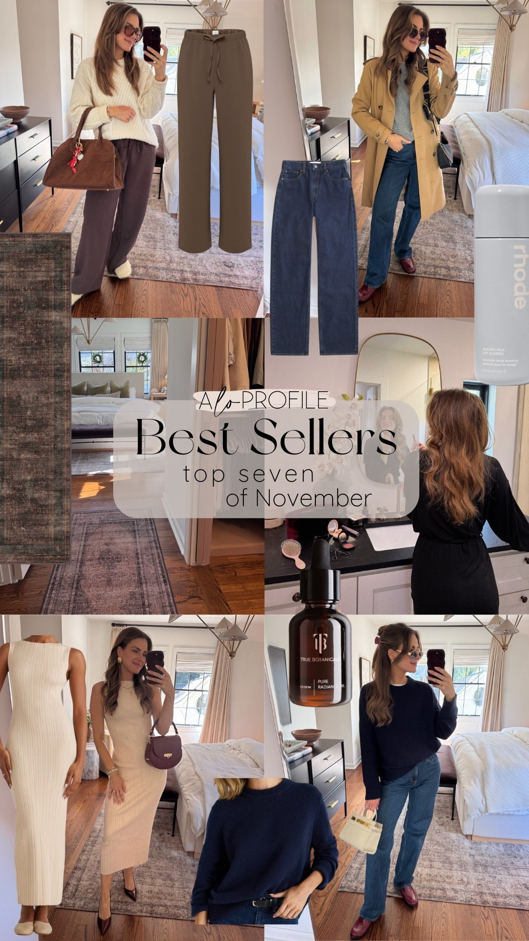 NOVEMBER BESTSELLERS✨
1. My fav pants
2. The perfect sweater
3. The wardrobe staple dress
4. Lightweight moisturizer
5. Jeans I'm wearing on repeat
6. New rug (still on sale for 30% off!)
7. Radiance Oil