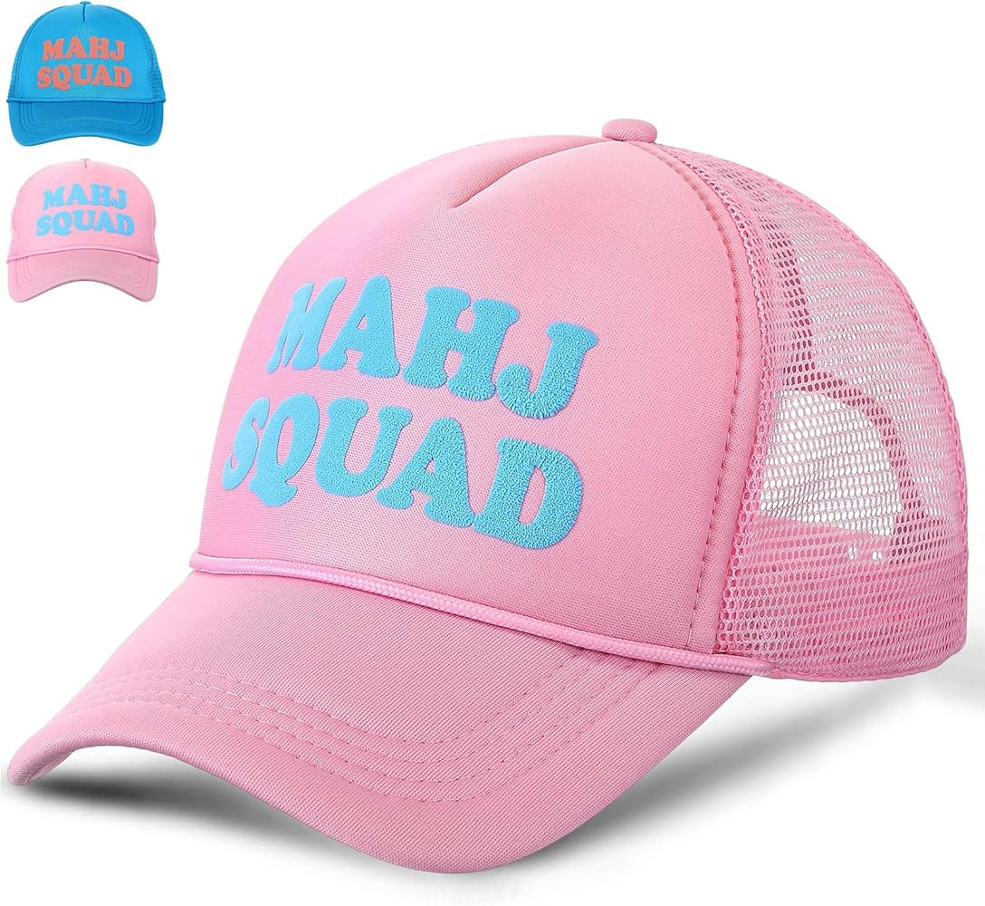 Mahjong Print Trucker Hat Mahj Squad Embroidered Cap Mahj Cap Foam Trucker Hat for Mahjong Access... | Amazon (US)