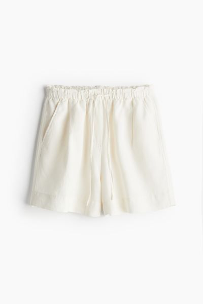 Linen-blend pull-on shorts - High waist - Short - White - Ladies | H&M GB | H&M (UK, MY, IN, SG, PH, TW, HK)
