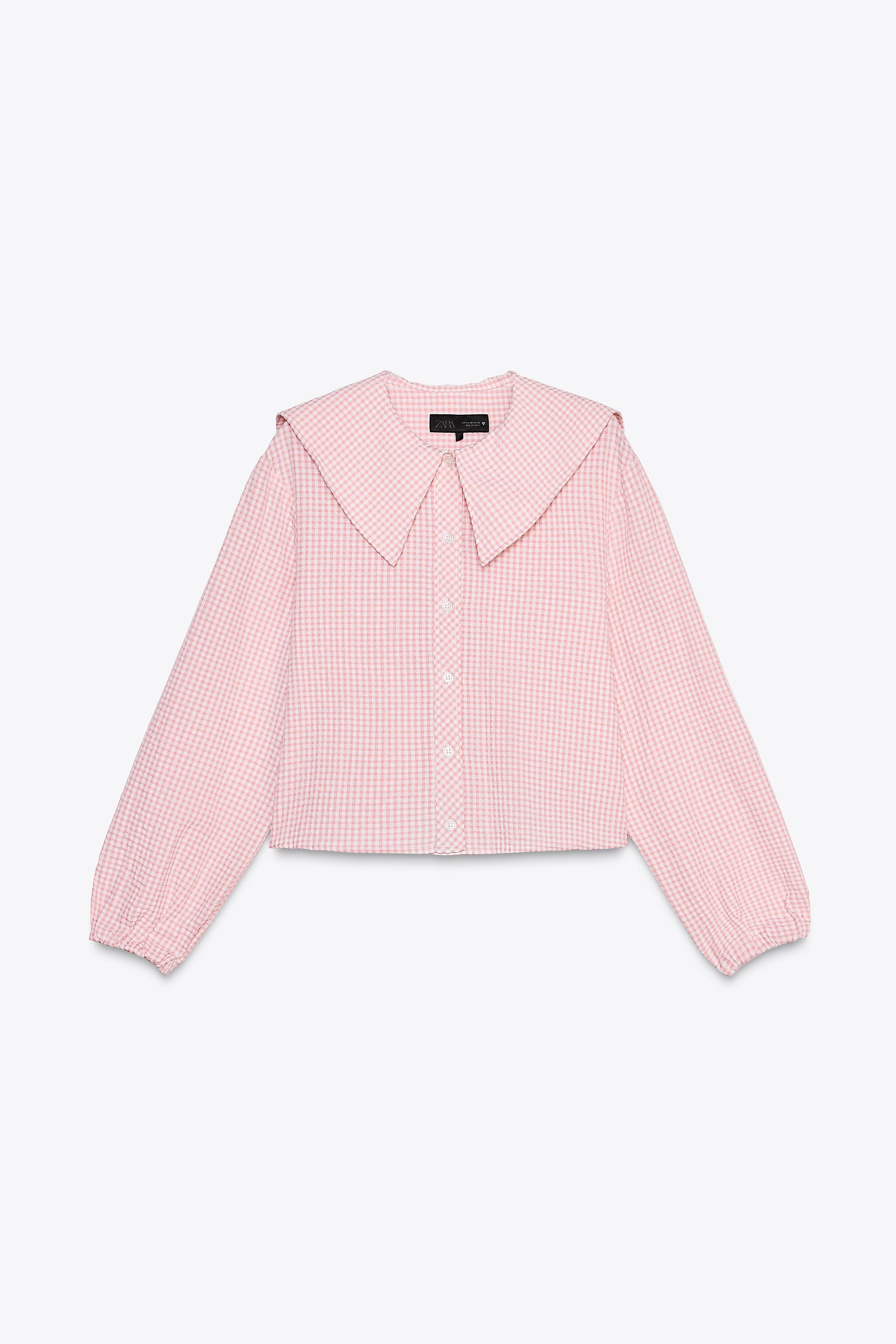 BIB COLLAR GINGHAM SHIRT | Zara US