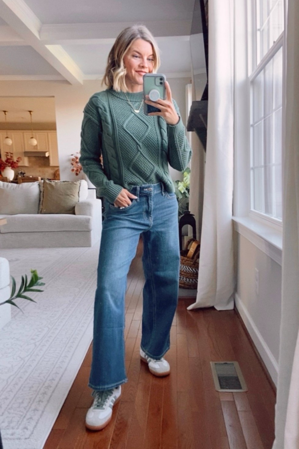 Obsessssed with the pretty color and nice quality of this organic cotton cable-knit sweater from Quince!!! #softautumn

My Adidas sambas sneakers are in the “silver green” color, no longer available 😢

#LTKFindsUnder50 #LTKOver40 #LTKPetite