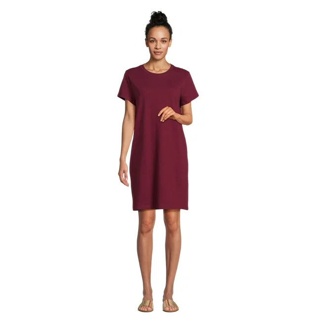 Time and Tru Women's Cotton T-Shirt Dress with Short Sleeves, Sizes S-XXXL | Walmart (US)