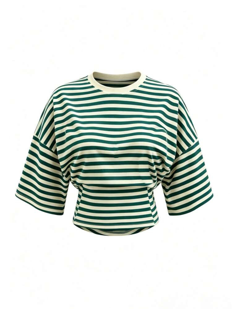 Women's Striped Crew Neck Mid-Sleeve T-Shirt Casual Summer | SHEIN