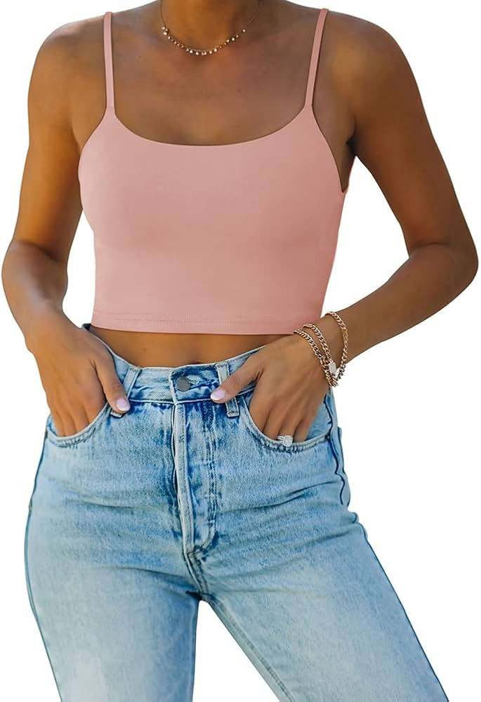 REORIA Women’s Sexy Adjustable Spaghetti Strap Double Lined Seamless Camisole Tank Yoga Crop To... | Amazon (US)