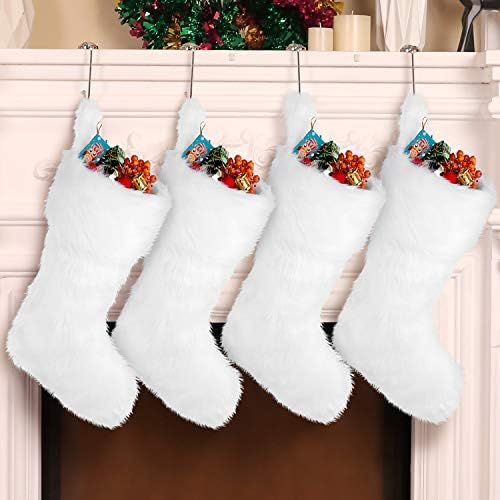 JOVITEC 20 Inch Faux Fur Christmas Stockings Snowy Stocking Xmas Fireplace Hanging Stocking for H... | Amazon (US)