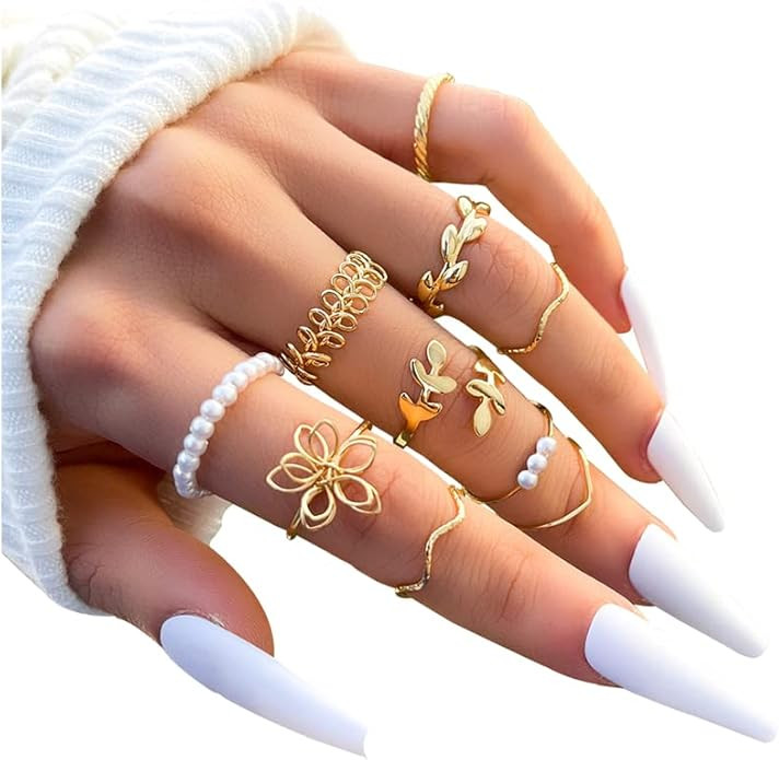 INENIMARTJ Boho Rings for Women Teen Girls,Gold Stacking Rings Set Vintage Knuckle Stackable Moon... | Amazon (US)