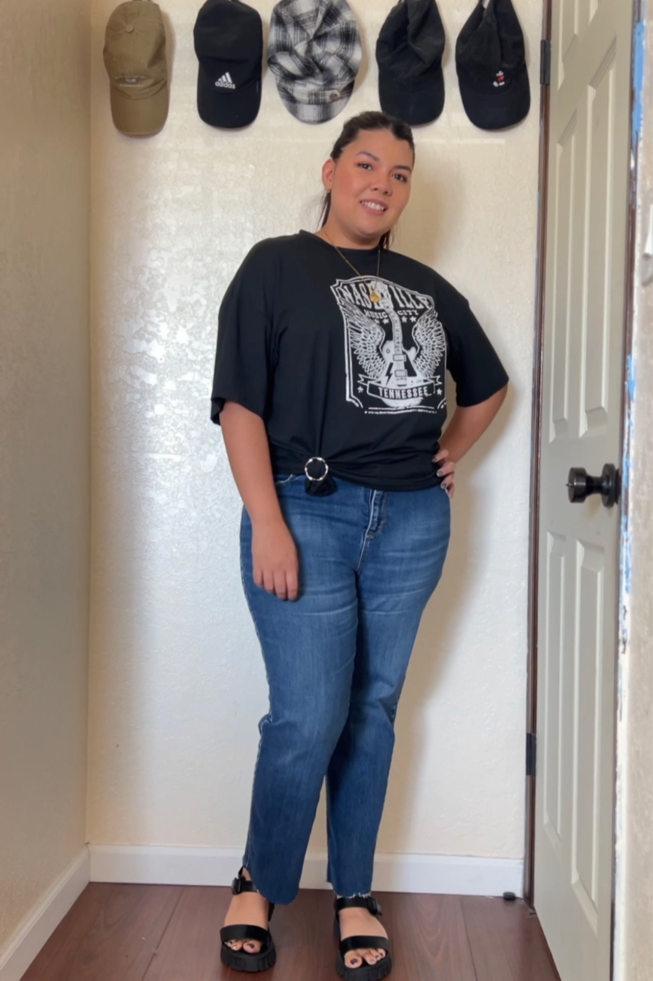 Casual and ready for a few errrands! Love wearing high waisted jeans. I cut the bottoms of these for a more raw cut hem look! Really really changes uo the look and helps me differentiate the look from looking too hip hop!! 
 SHEIN tshirt and sandals! 


#LTKFind #LTKunder50 #LTKcurves