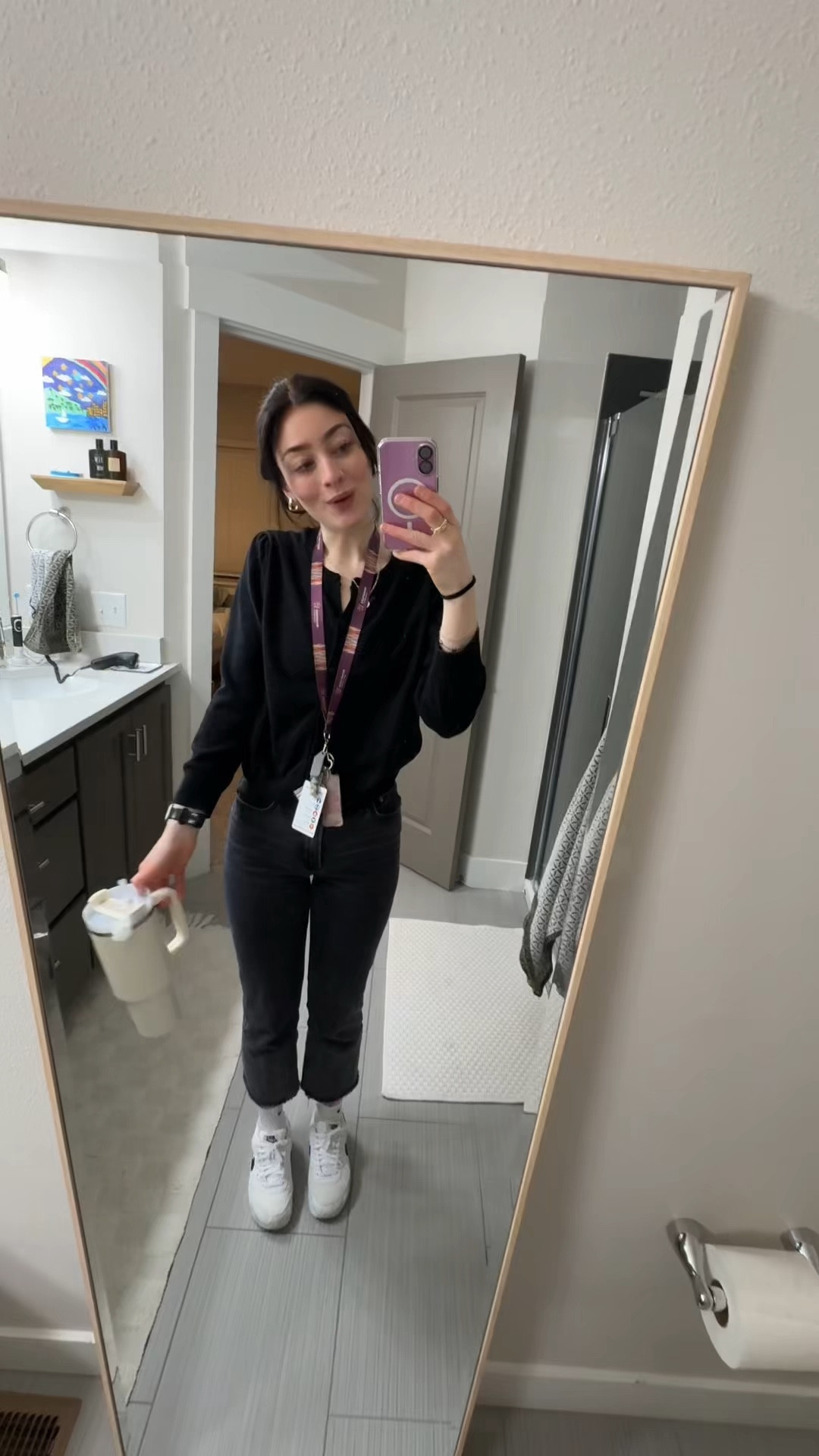 Happy Wednesday! Here is my OOTD. I went with a simple button up cardigan sweater and black jeans with statement shoes: my Nike air max’s. Teachers have to be comfy! 

#nike #teacherootd #simpleblackoutfit #outfitinspo 

#LTKWorkwear #LTKShoeCrush #LTKStyleTip