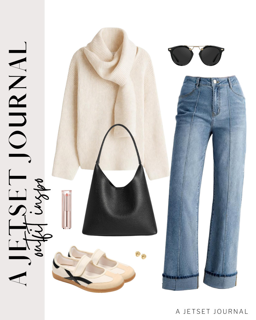 Sidefeel’s wide-leg cuffed jeans and sneakers from Project Cloud pair well with this beige ribbed knit sweater. This slouchy purse goes so well with this outfit, too. Remember to style it with sunnies and these cute PAVOI love knot stud earrings! 

 #LTKSeasonal #LTKSaleAlert #LTKTravel