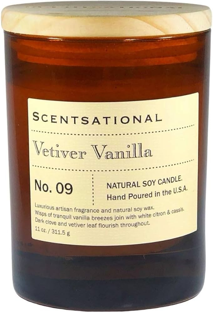 Scentsational Candles | Vetiver Vanilla No. 09 | Apothecary Collection | Luxury Scented Soy Jar C... | Amazon (US)